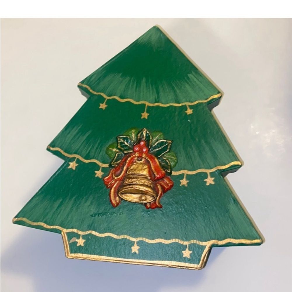 Vintage Green Christmas Holiday Tree Boxes Empty with Gold Green Accents